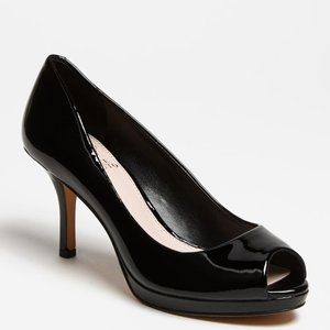 NIB Black Patent Retro Peep Toe Pump